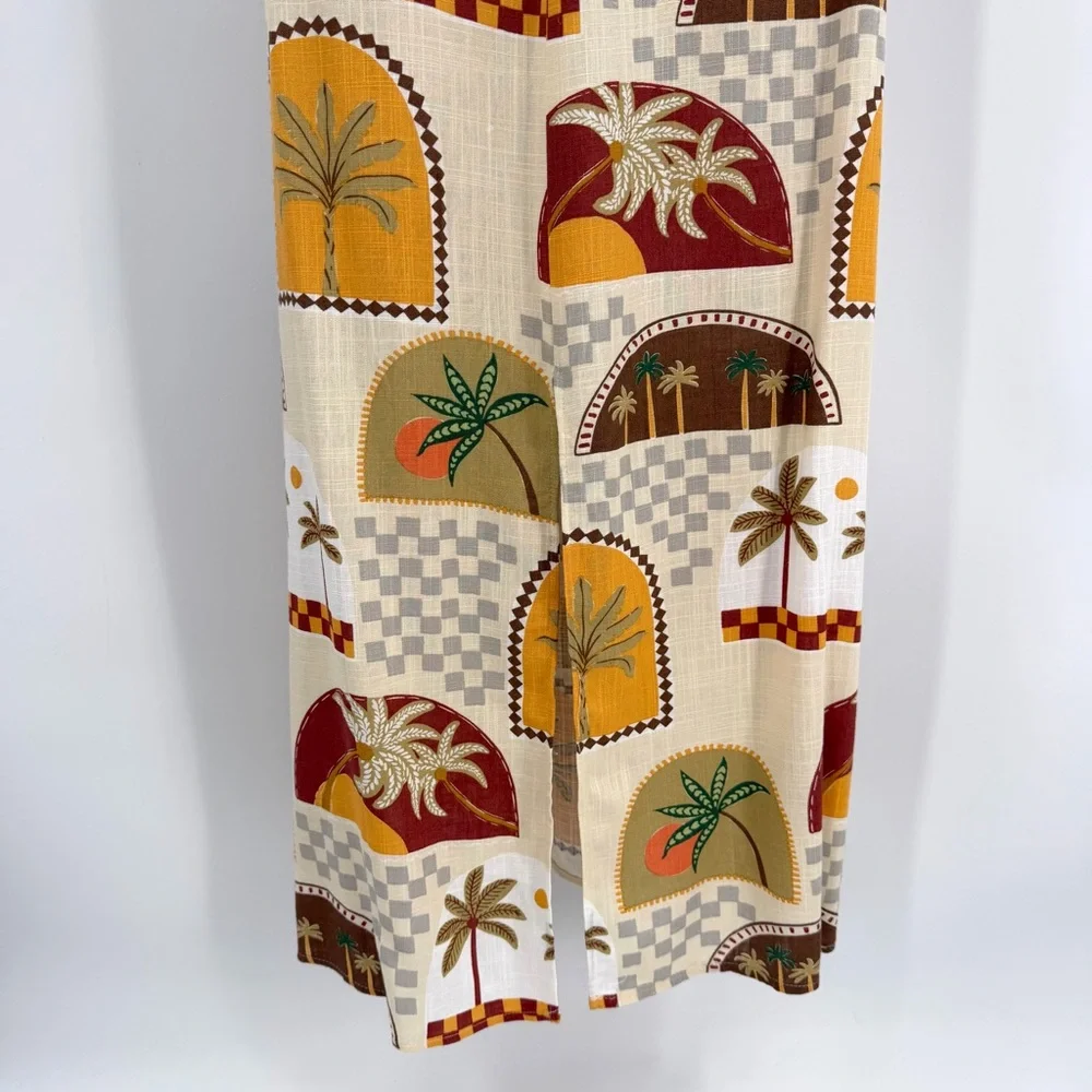 Paper Heart Dress Womens L Linen Blend Strapless Maxi Tropical Palms Long NWT